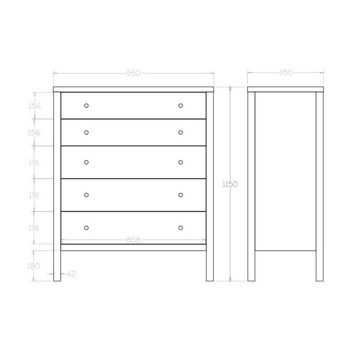 Andes 5 Drawer Tallboy - Ash - Paulas Home & Living