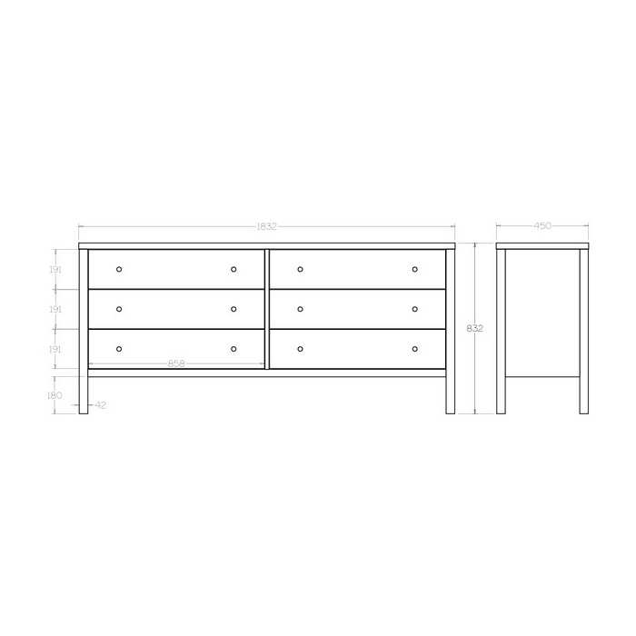 Andes 6 Drawer Lowboy Wide - Ash - Paulas Home & Living
