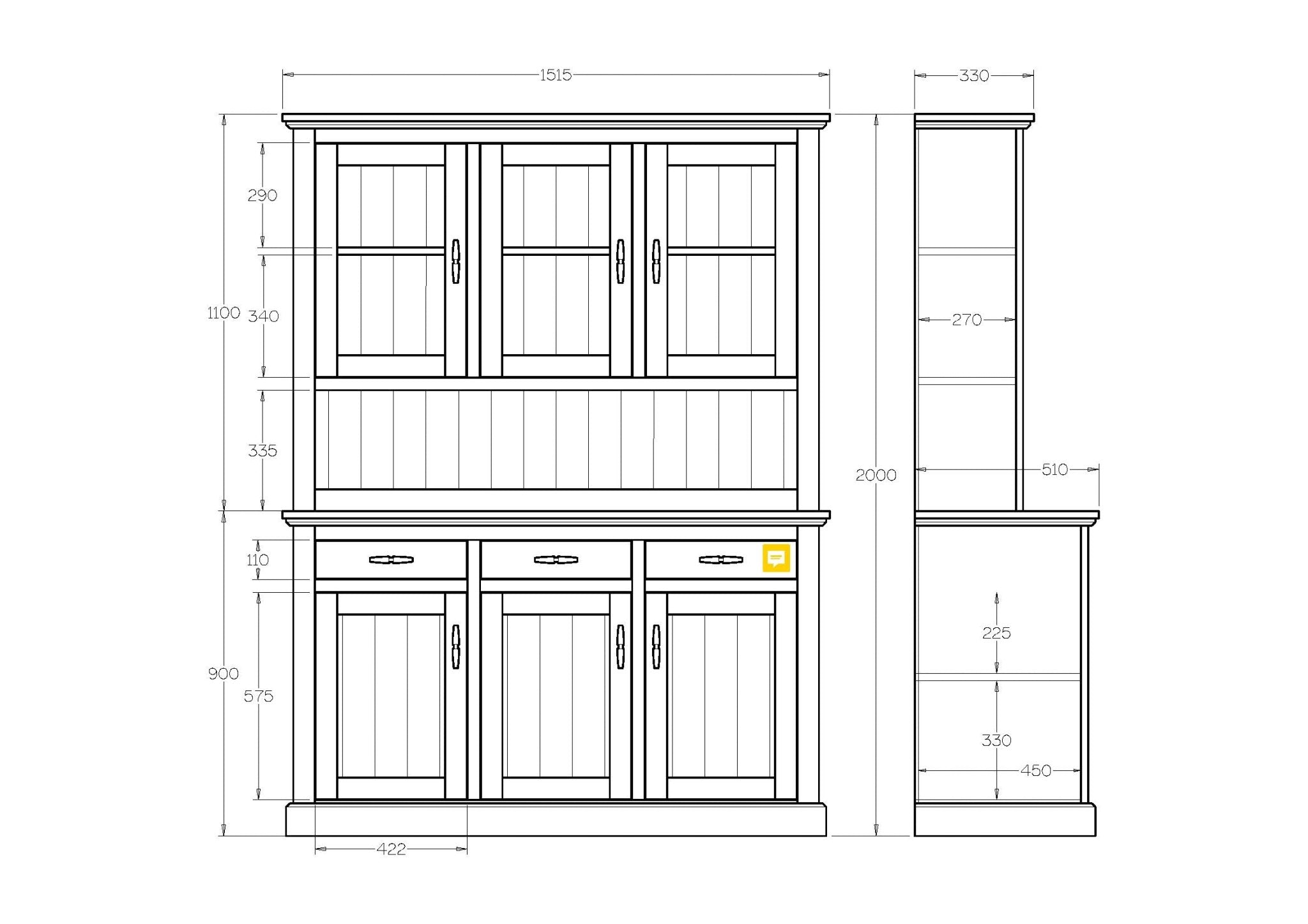 Charlton Hutch Dresser 3 Door - Paulas Home & Living