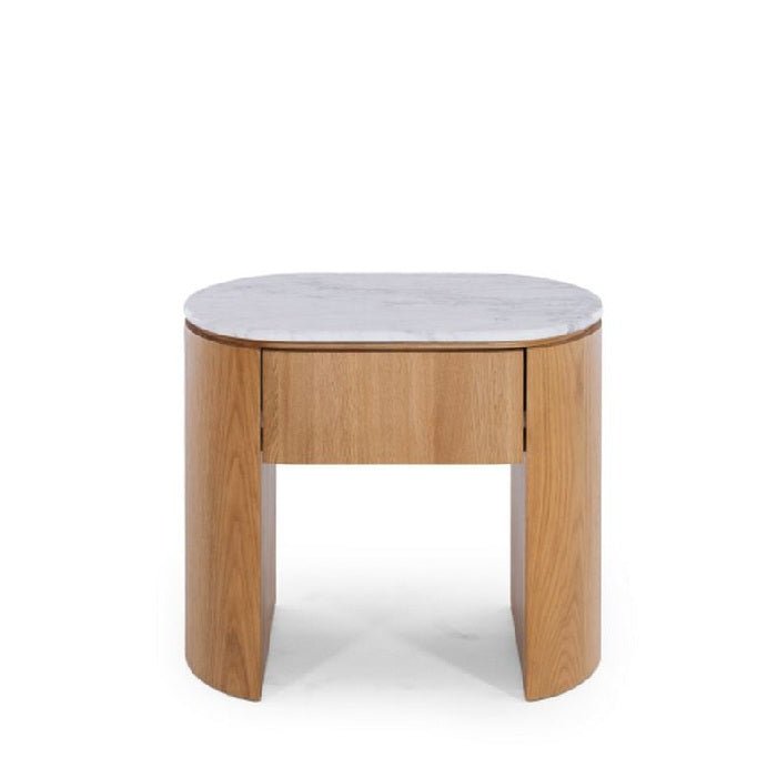 Clover 1 Dr Bedside - Marble Top & Oak - Paulas Home & Living