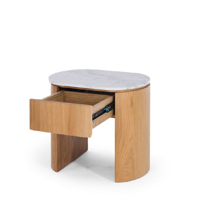 Clover 1 Dr Bedside - Marble Top & Oak - Paulas Home & Living