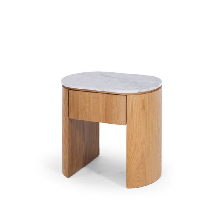 Clover 1 Dr Bedside - Marble Top & Oak - Paulas Home & Living