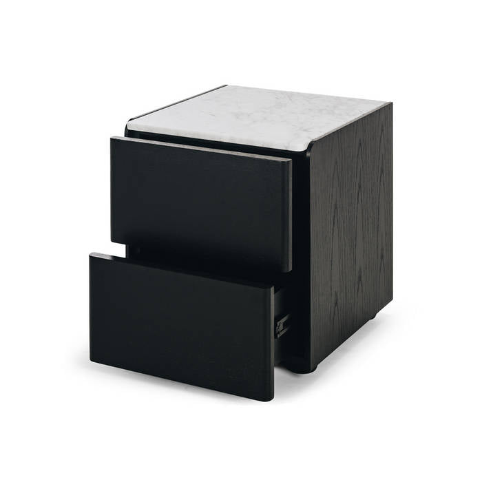 Cube Black 2 Drawer Bedside - Marble top - Paulas Home & Living
