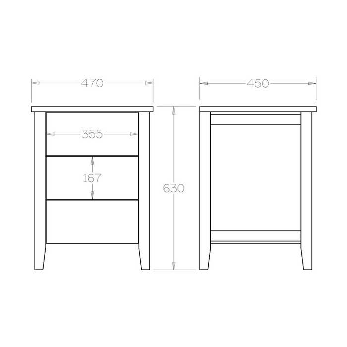Hilton Bedside 3 Drawer - Paulas Home & Living