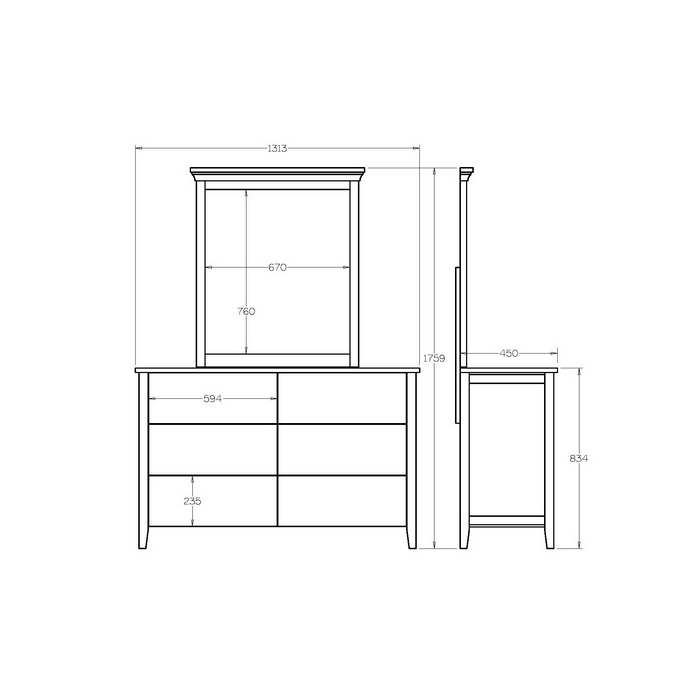 Hilton Dresser and Mirror 6 Drawer - Paulas Home & Living