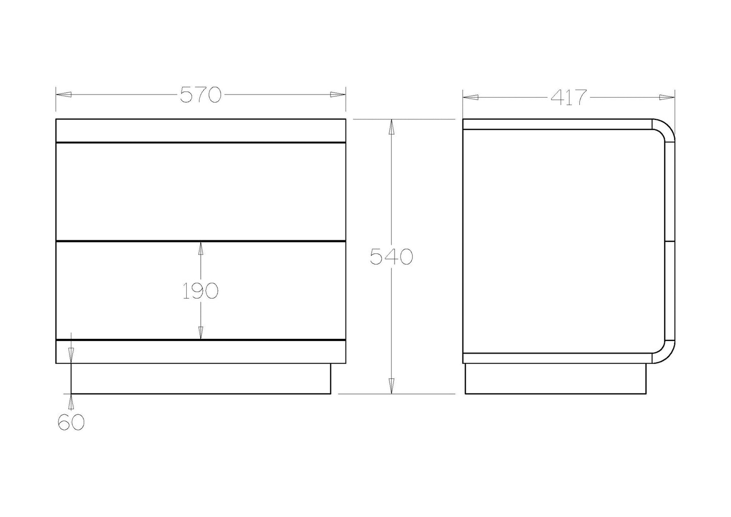 Karamea Bedside 2 Drawer - With Cut Out (Ash) - Paulas Home & Living