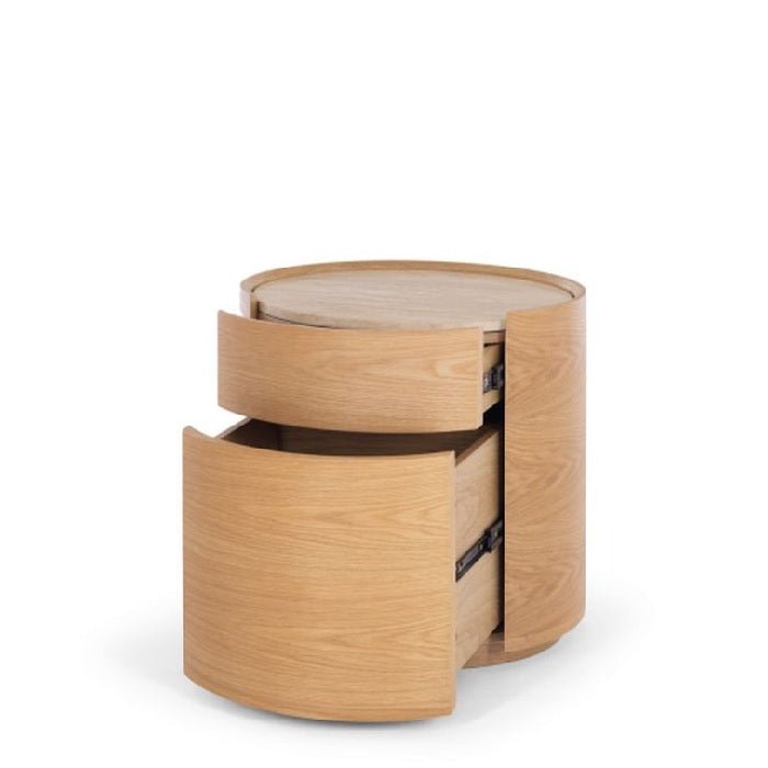 Muse 2 Dr Bedside - Travertine Top & Oak - Paulas Home & Living