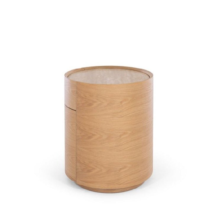 Muse 2 Dr Bedside - Travertine Top & Oak - Paulas Home & Living