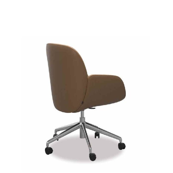 Stressless® Bay Leather Home Office Chair - (Paloma Taupe, polished Metal base) - Paulas Home & Living