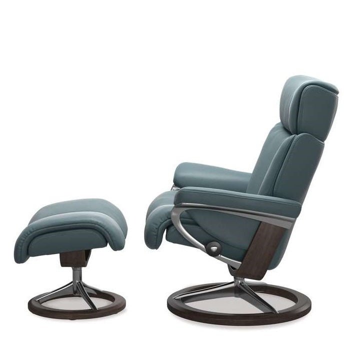 Stressless® Magic Medium Leather Recliner - Signature Base (Paloma Teal Blue) - Paulas Home & Living