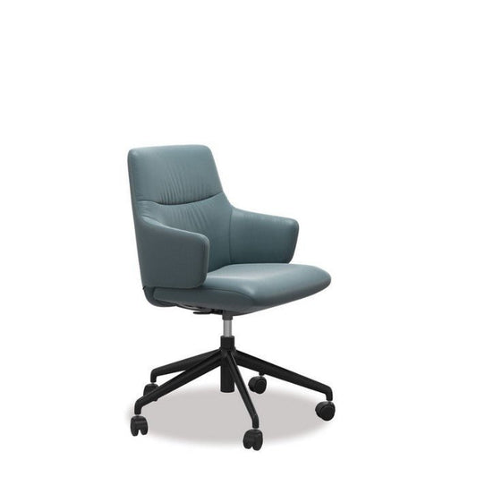 Stressless® Mint Leather Home Office Chair - Low Back (Paloma Teal Blue) - Paulas Home & Living