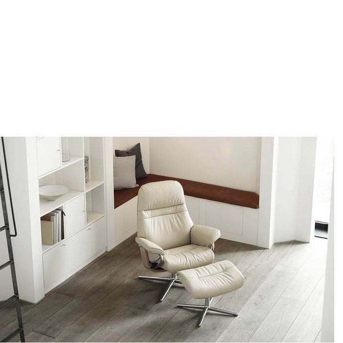 Stressless® Sunrise Medium Leather Recliner - Cross Base (Batick Milky White) - Paulas Home & Living