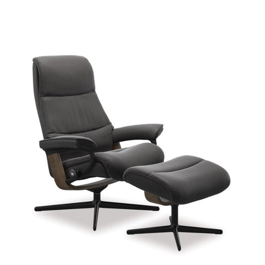 Stressless® View Leather Recliner Adjustable Headrest - Cross Base (Paloma Rock) - Paulas Home & Living