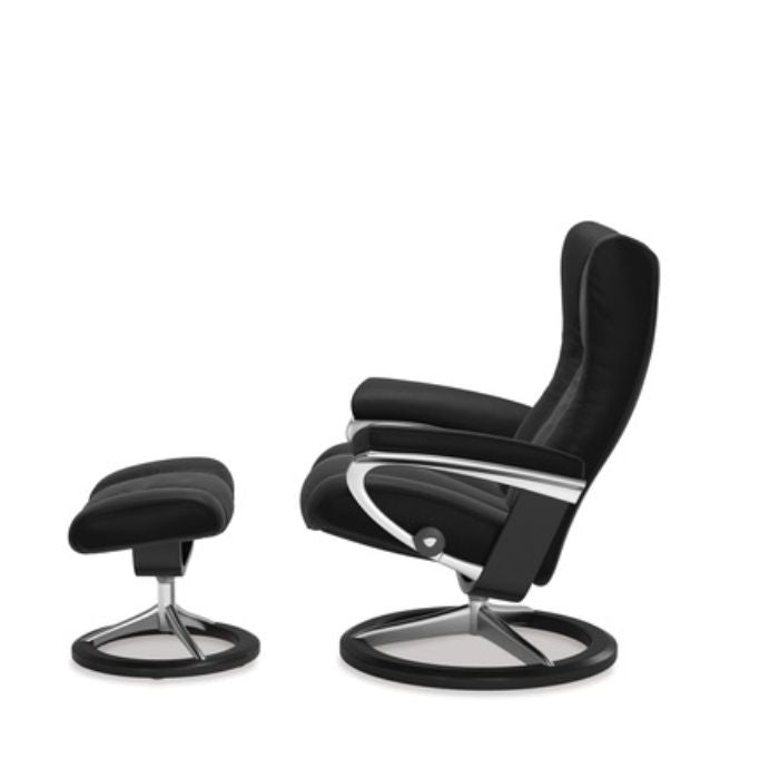 Stressless® Wing Large Leather Recliner - Signature Base (Paloma Black) - Paulas Home & Living
