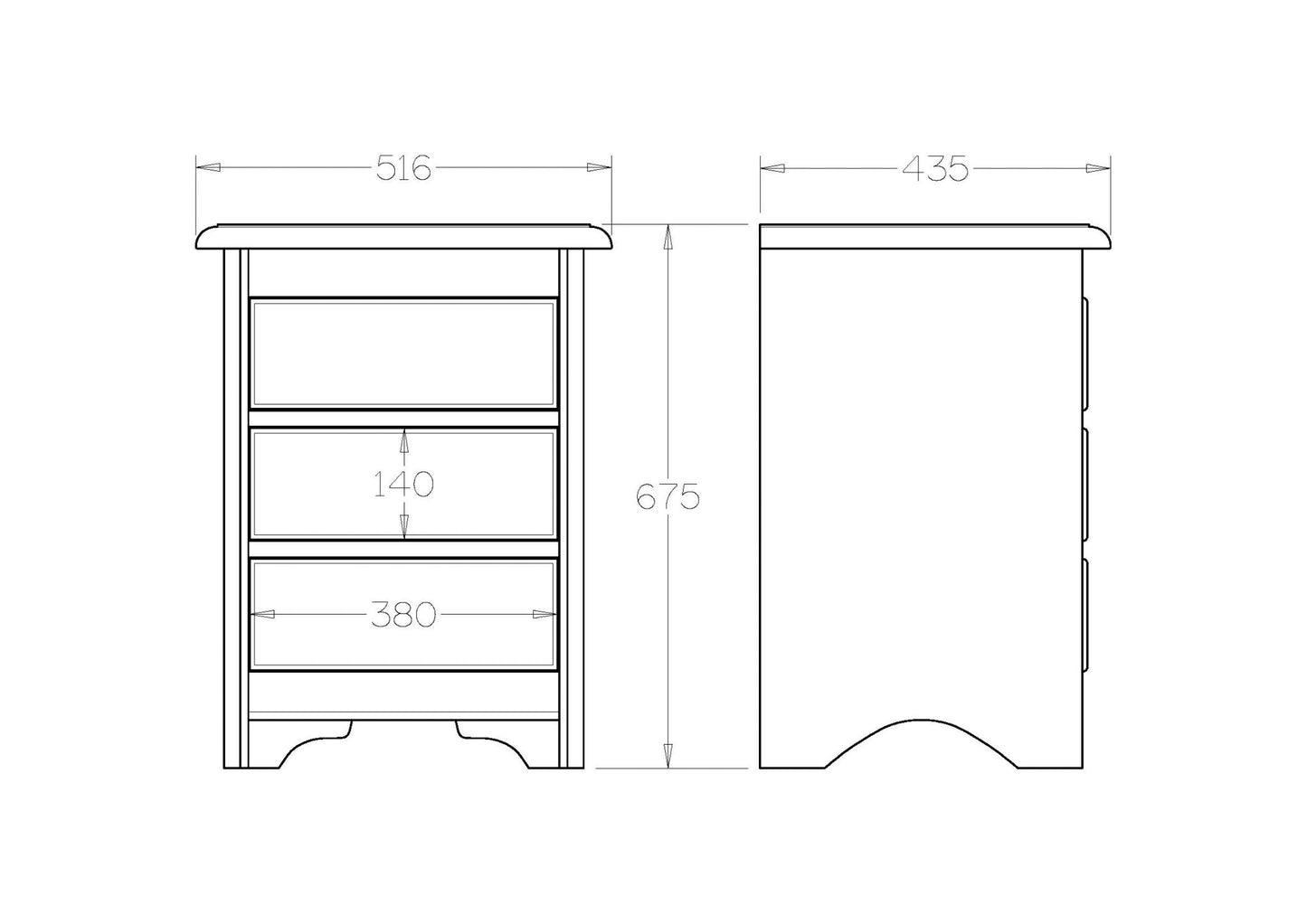 Villager BR Bedside 3 Drawer - Paulas Home & Living