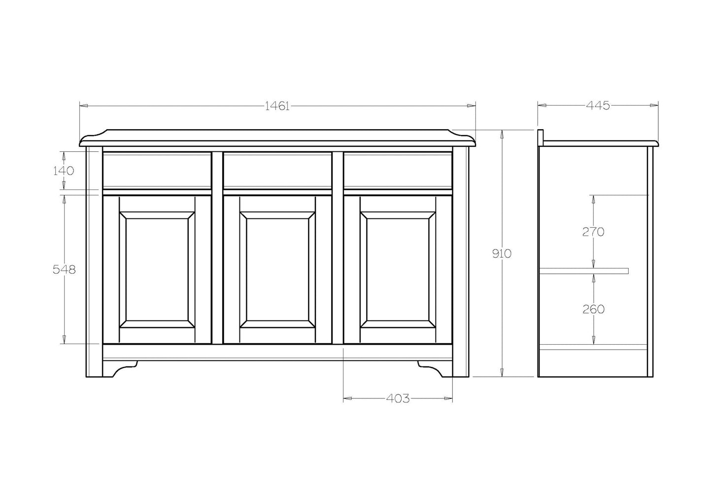 Villager Buffet Sideboard 3 Door - 1461w - Paulas Home & Living