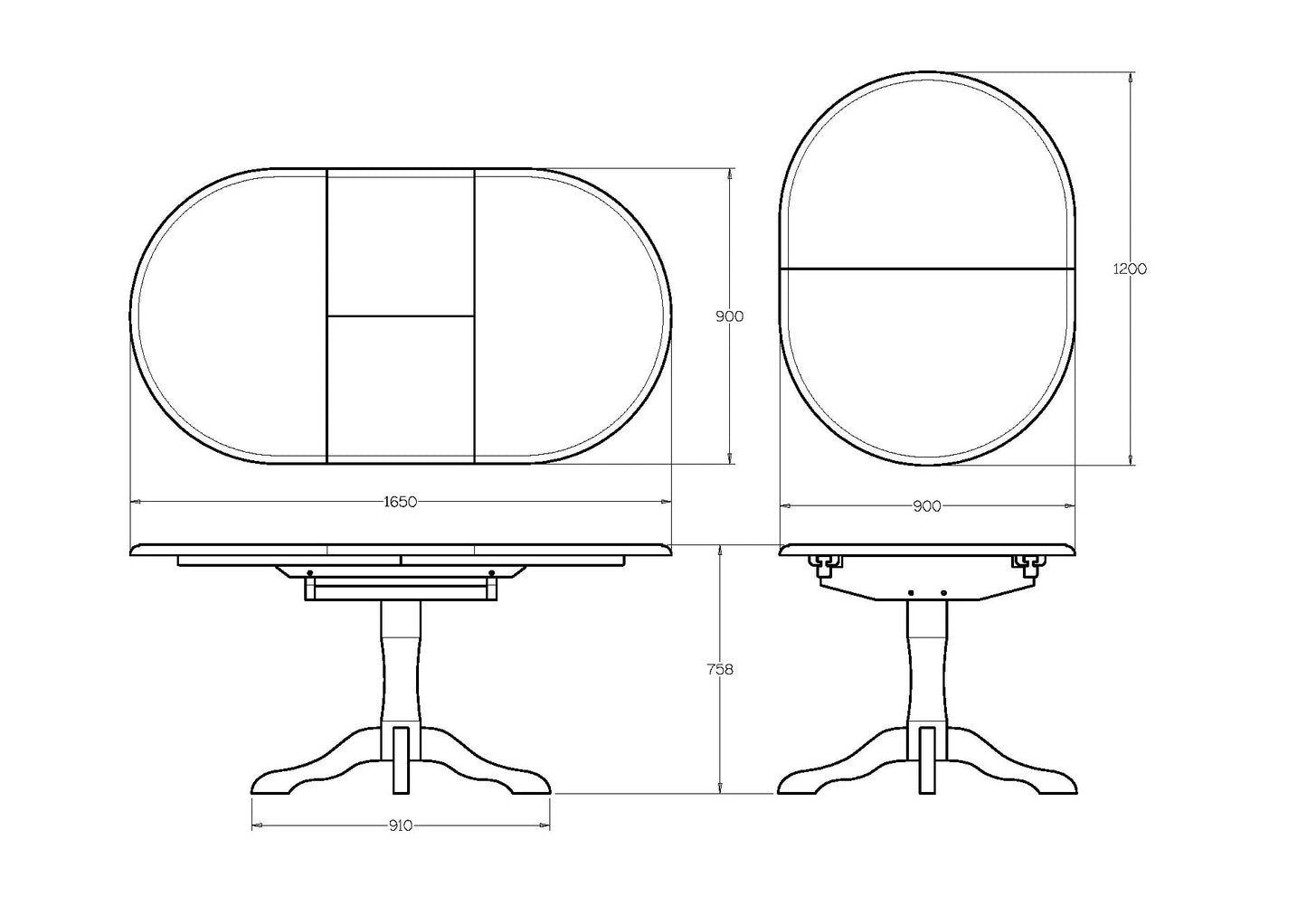 Villager Dining Extension Table - Oval - 1200w to 1650w - Paulas Home & Living