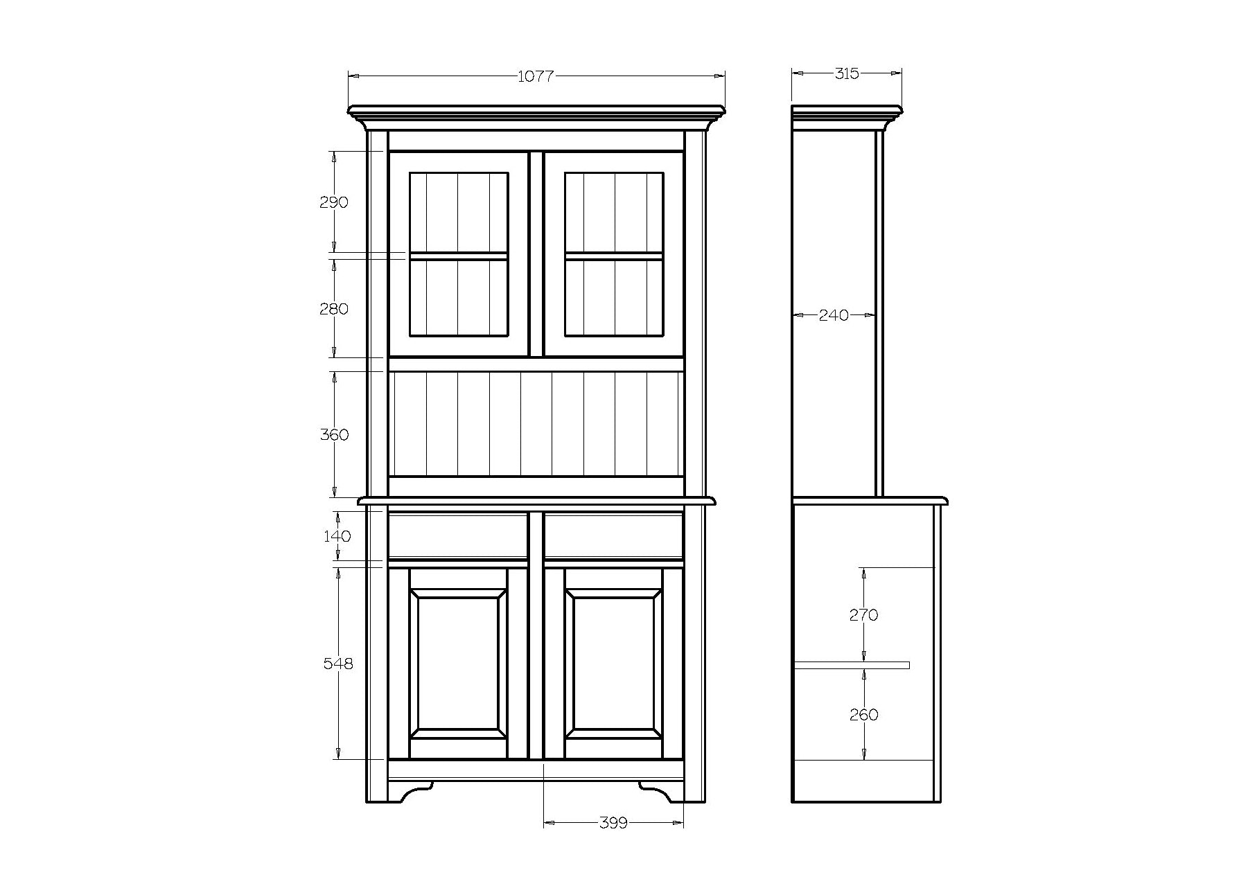 Villager Hutch Wall Unit 2 Door - 1020w - Paulas Home & Living