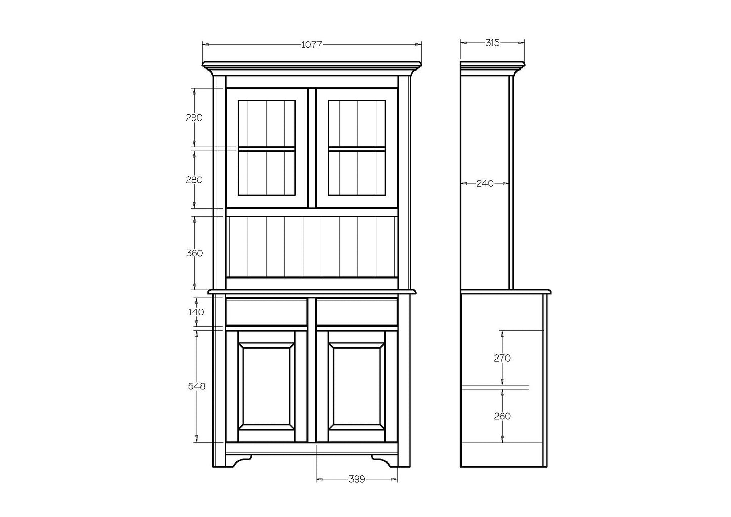 Villager Hutch Wall Unit 2 Door - 1020w - Paulas Home & Living