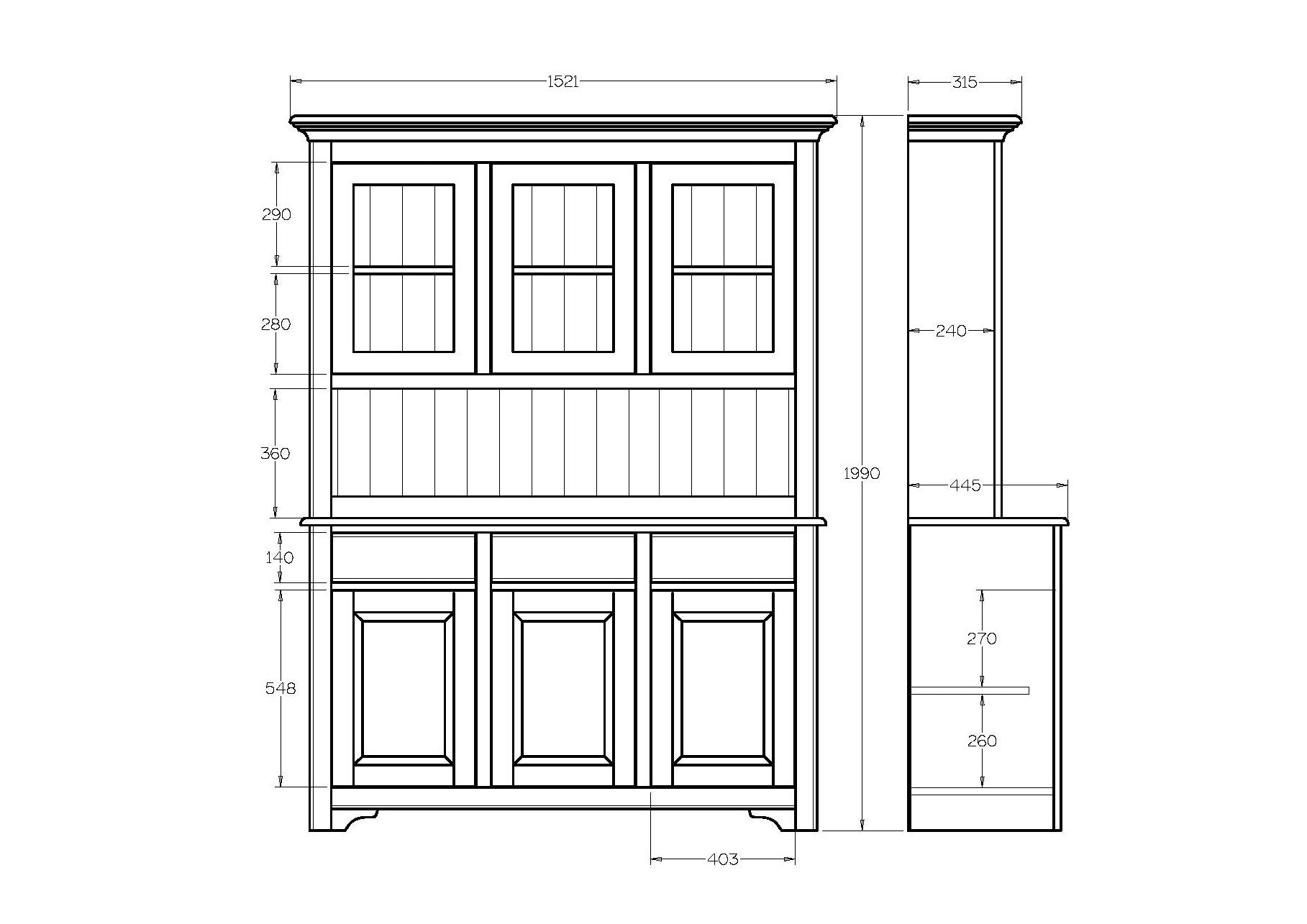 Villager Hutch Wall Unit 3 Door - 1461w - Paulas Home & Living