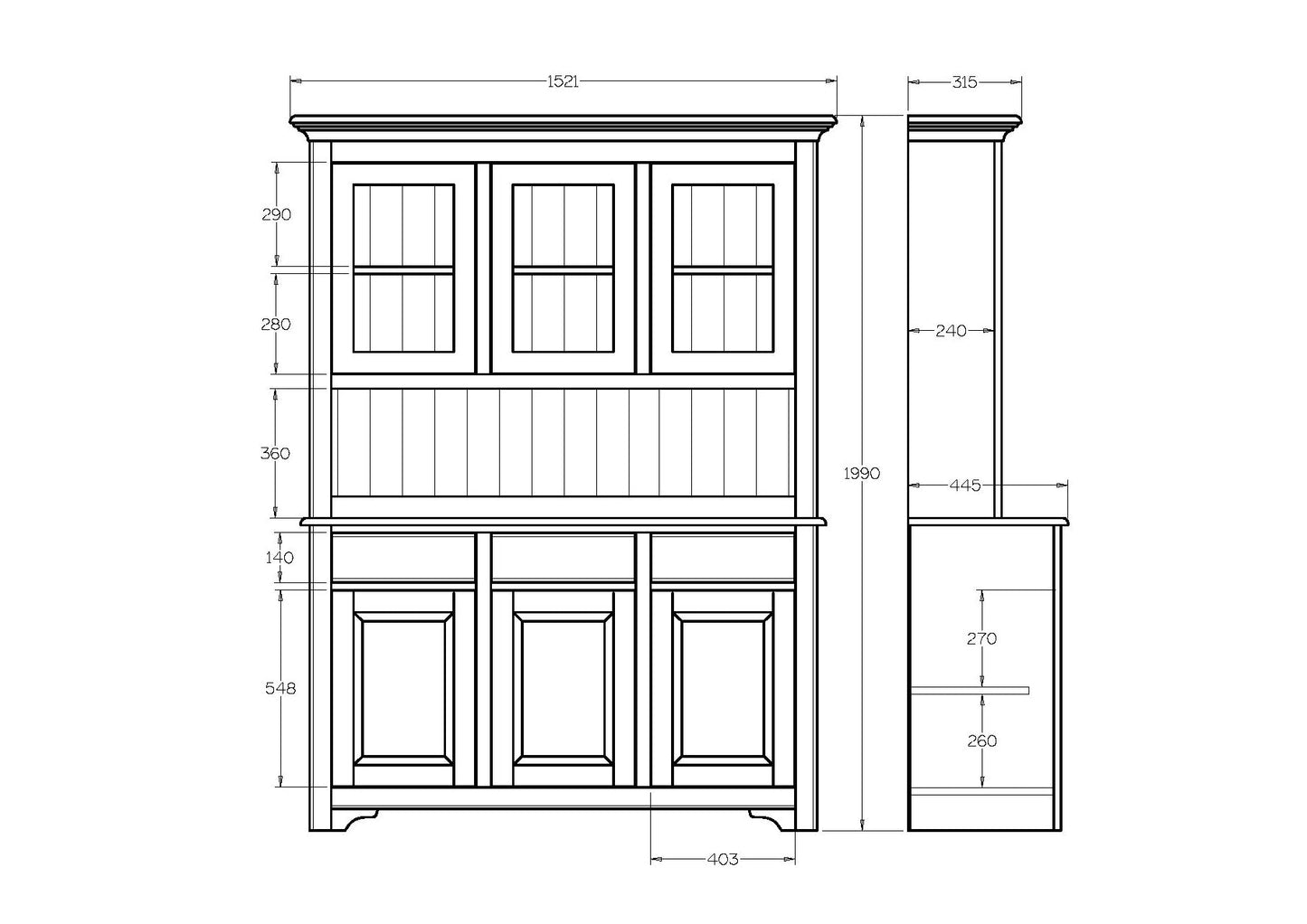 Villager Hutch Wall Unit 3 Door - 1461w - Paulas Home & Living