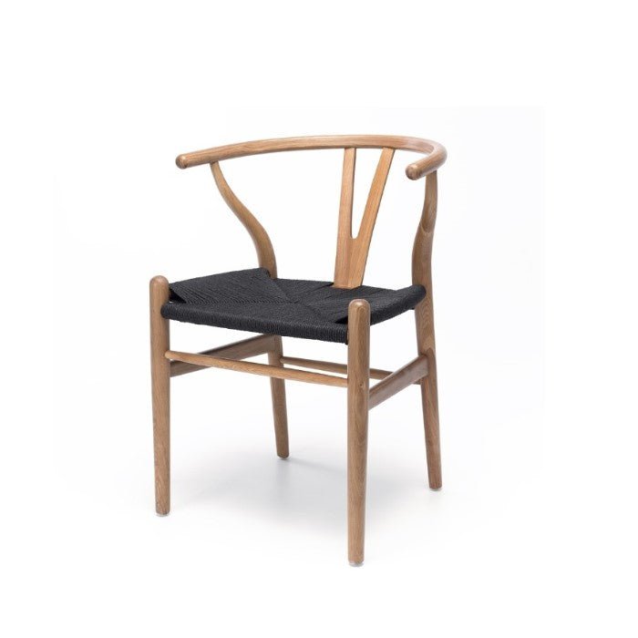 Wishbone Dining Chair - Natural with Black Seat - crafted in OAK - Paulas Home & Living