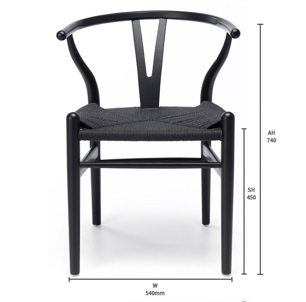 Wishbone Dining Chair - Natural with Black Seat - crafted in OAK - Paulas Home & Living
