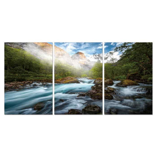 Fast Flowing River 3pc 1800x900 Perspex Wall Art - Paulas Home & Living