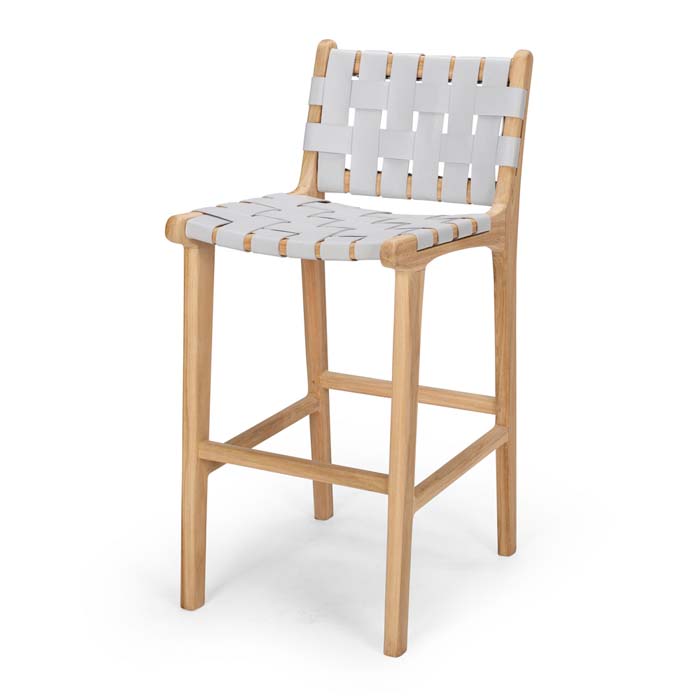 Indo Barstool High Back - Woven - Duck Egg Grey - Paulas Home & Living