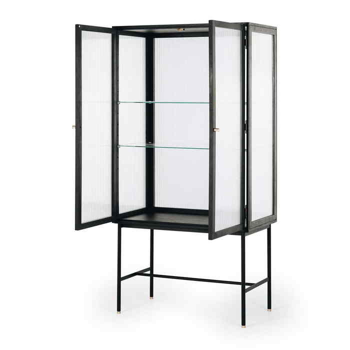 Kobe Highboard (Black Oak) Fluted Glass - Paulas Home & Living