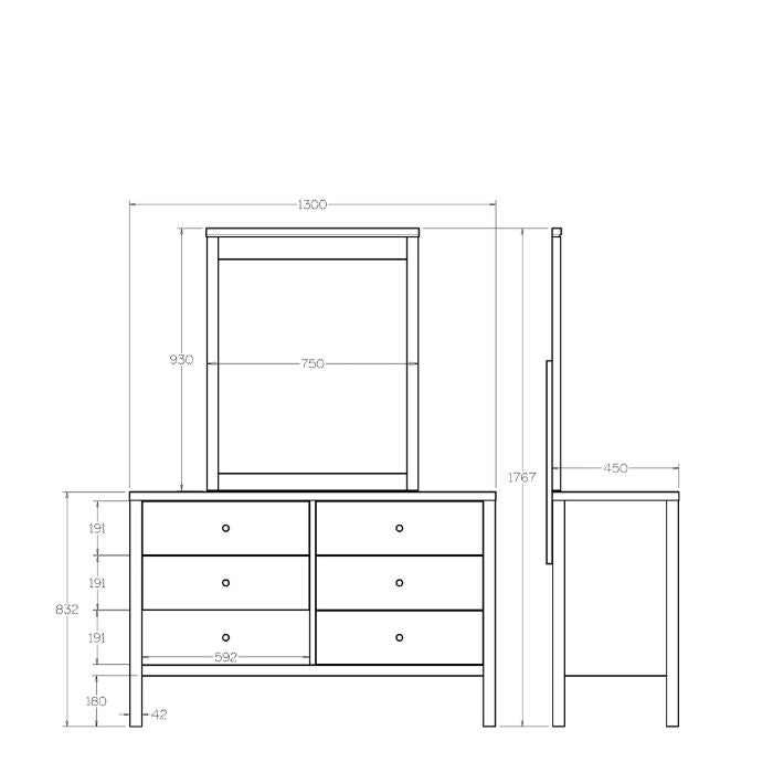 Andes 6 Drawer Dresser - Ash