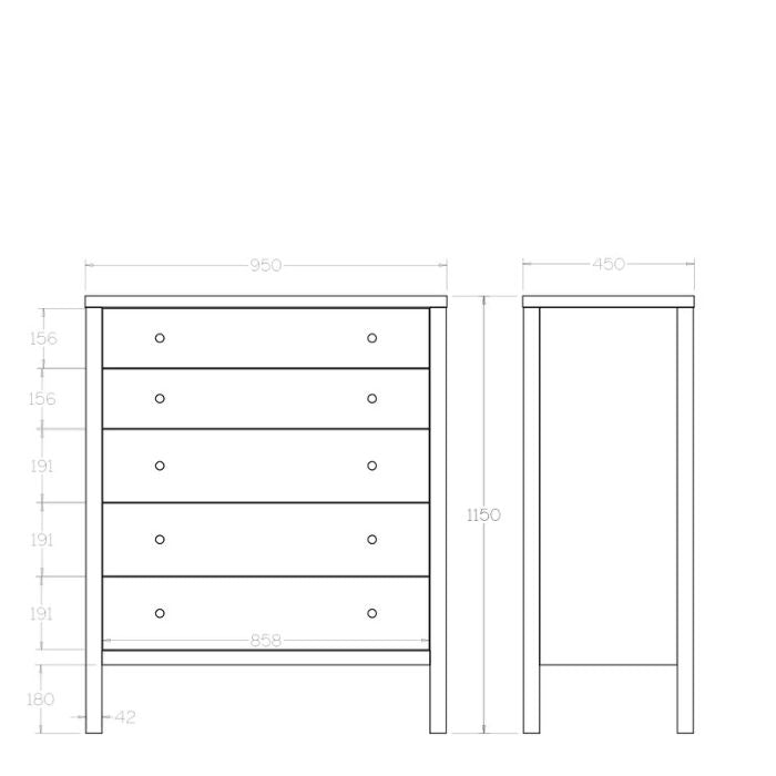 Andes 5 Drawer Tallboy - Ash