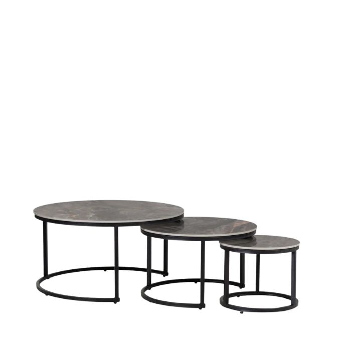 Agneta Nesting Side table set of 3 - Sintererd Stone top 