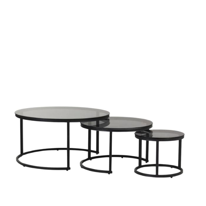 Agneta Nesting Side table set of 3 - Glass top