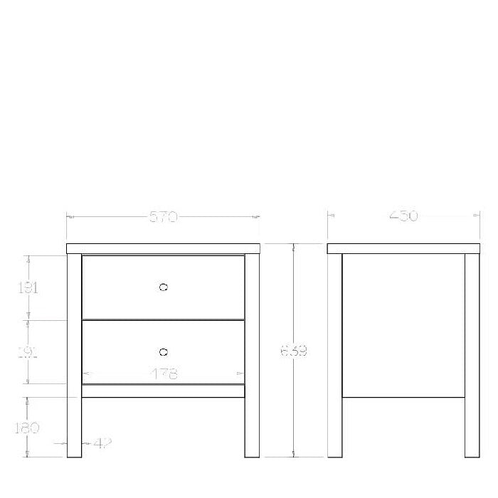 Andes 2 Drawer bedside - Ash