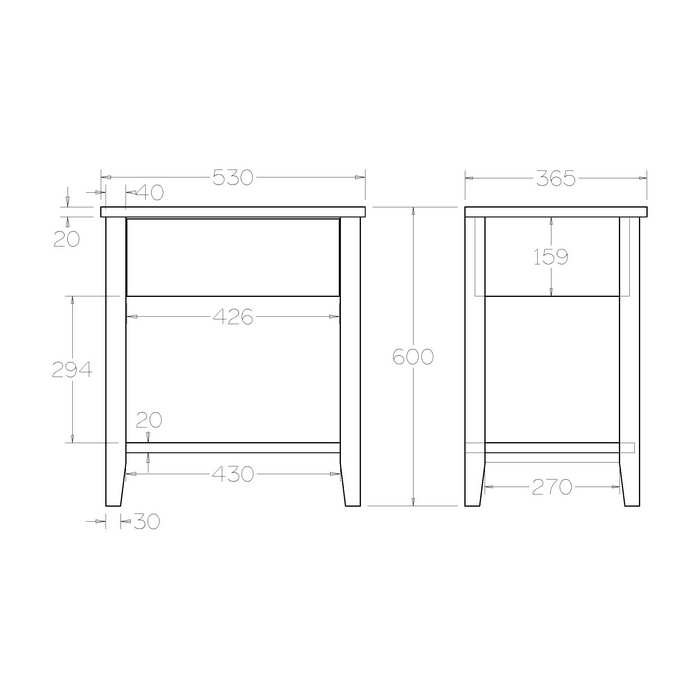 Ivydale Bedside 1 Drawer Slim - Ash
