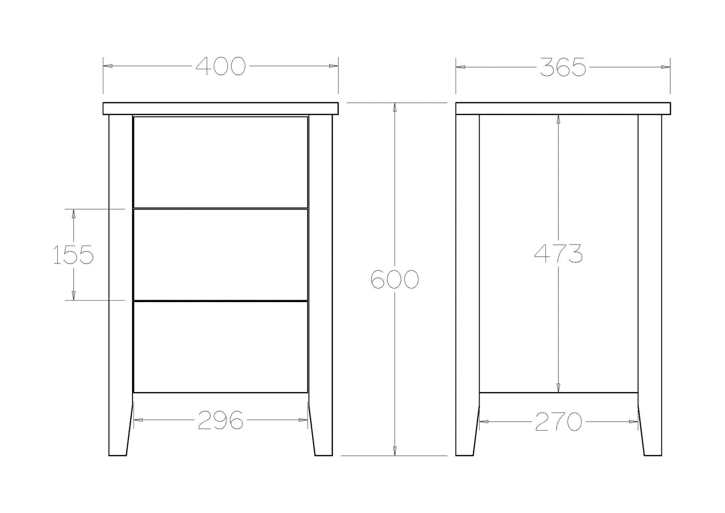 Ivydale Bedside 3 Drawer Slim - Ash