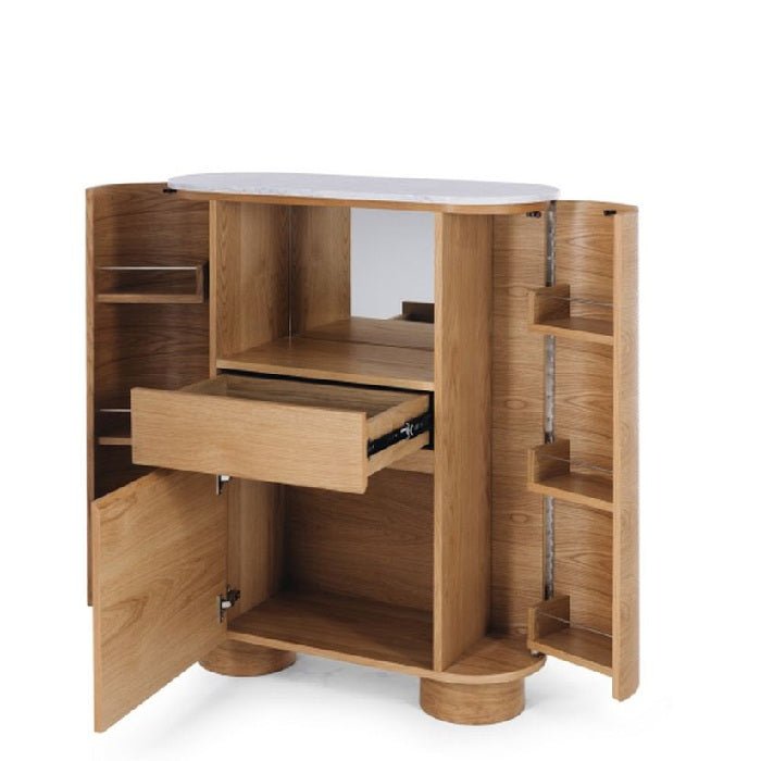 Akita Bar Cabinet - Marble Top & Oak - 1100h - Paulas Home & Living