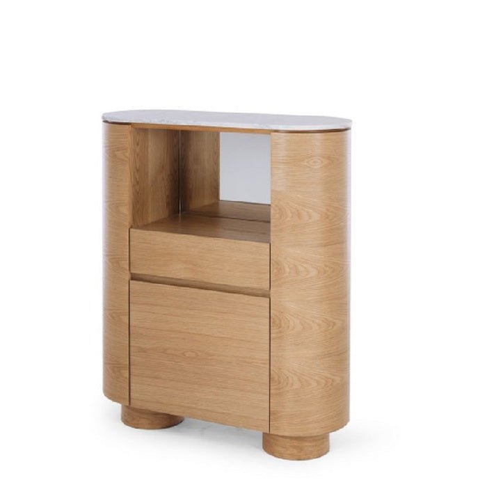 Akita Bar Cabinet - Marble Top & Oak - 1100h - Paulas Home & Living