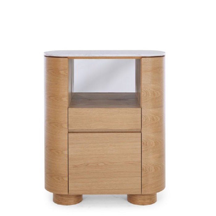 Akita Bar Cabinet - Marble Top & Oak - 1100h - Paulas Home & Living