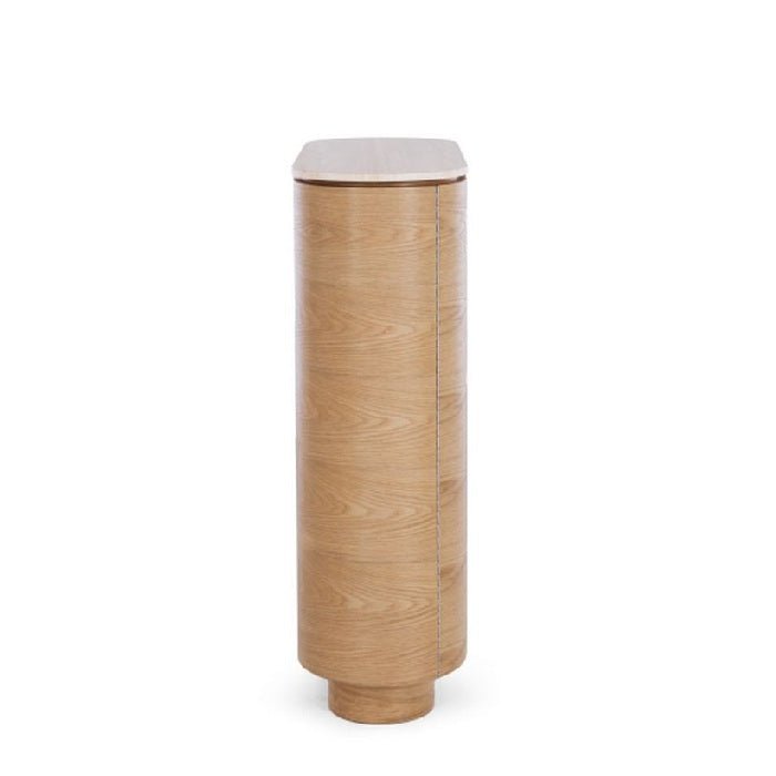 Akita Bar Cabinet - Travertine Top & Oak - 1100h - Paulas Home & Living