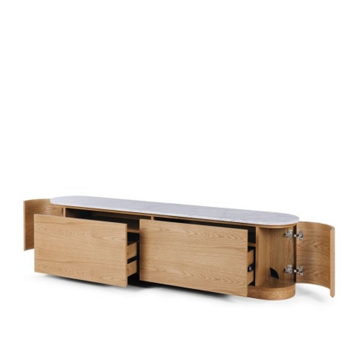 Akita TV Unit - Marble Top & Oak - 1800w - Paulas Home & Living