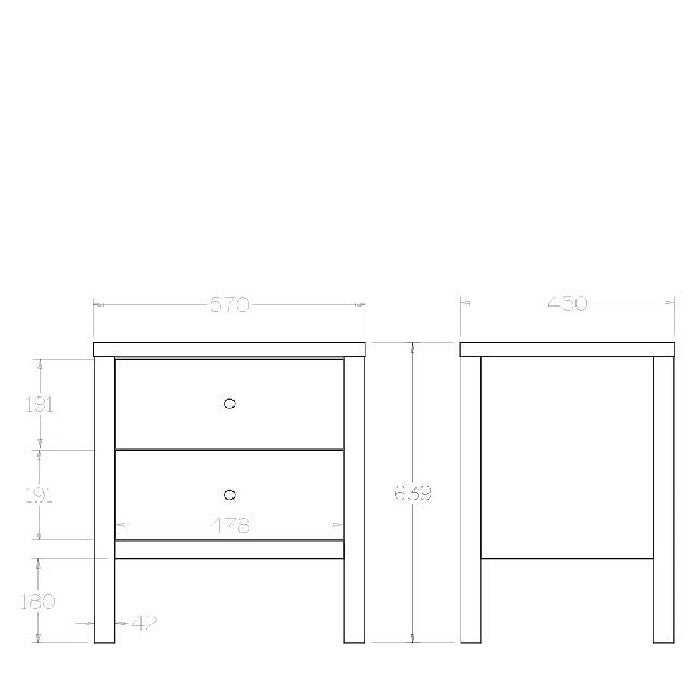 Andes 2 Drawer bedside - Ash - Paulas Home & Living