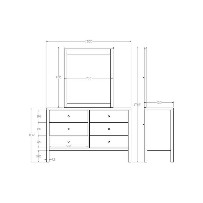 Andes 6 Drawer Dresser - Ash - Paulas Home & Living