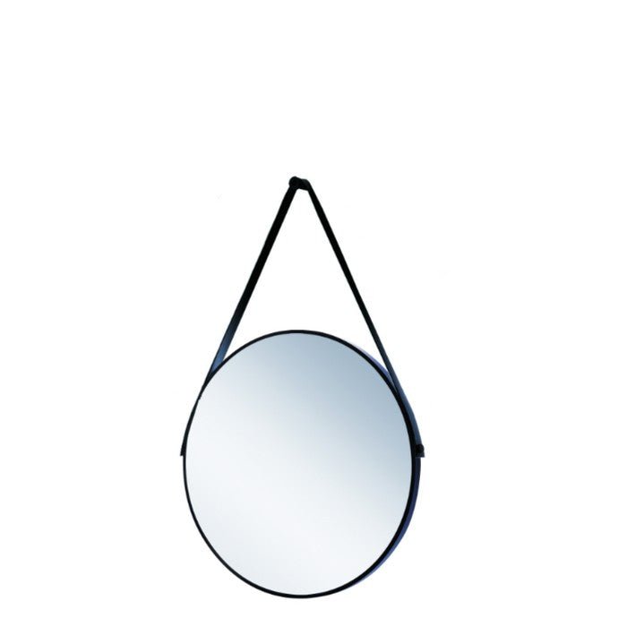 Black Aluminium Mirror with Strap 800dia - Paulas Home & Living