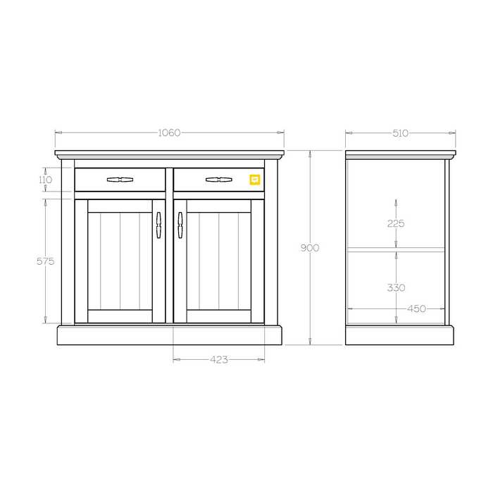 Charlton Buffet 2 Drawer - 1060w - Paulas Home & Living