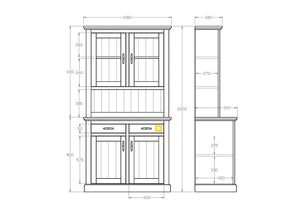 Charlton Hutch Dresser 2 Door - Paulas Home & Living