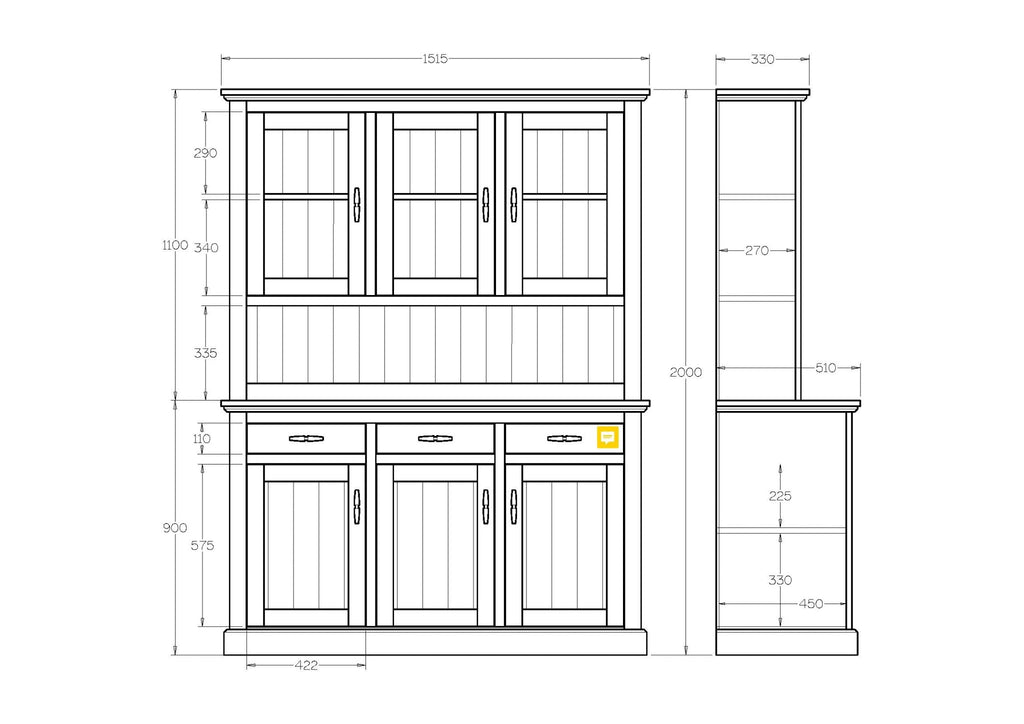 Charlton Hutch Dresser 3 Door - Paulas Home & Living