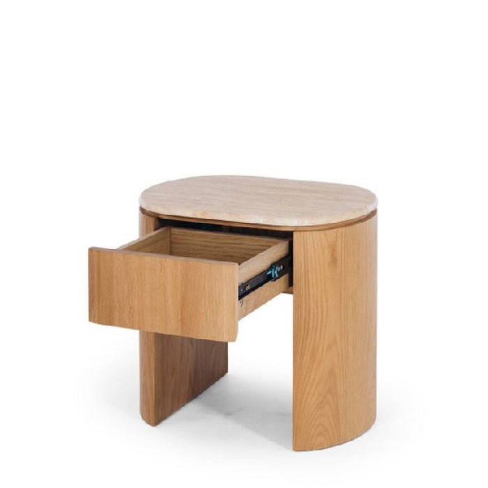 Clover 1 Dr Bedside - Travertine Top & Oak - Paulas Home & Living