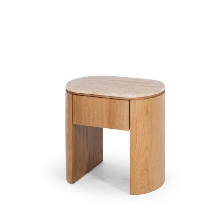 Clover 1 Dr Bedside - Travertine Top & Oak - Paulas Home & Living